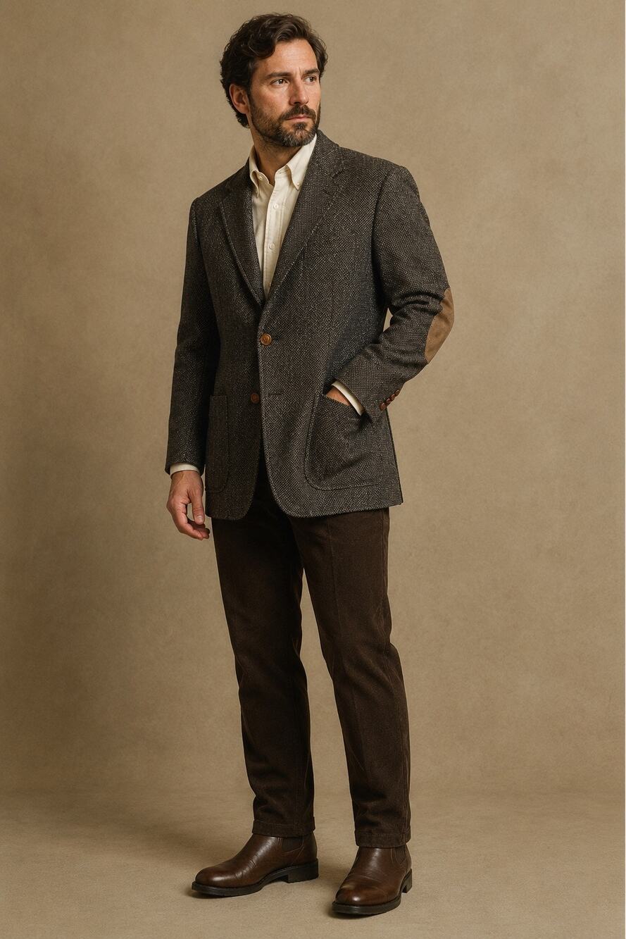 Vintage Stewart County Men’s 42L Wool Tweed Blazer Leather Elbow Patches USA